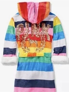 🌈 PINK Victoria's Secret Rainbow Striped Robe with Sequin Logo XS 🌈